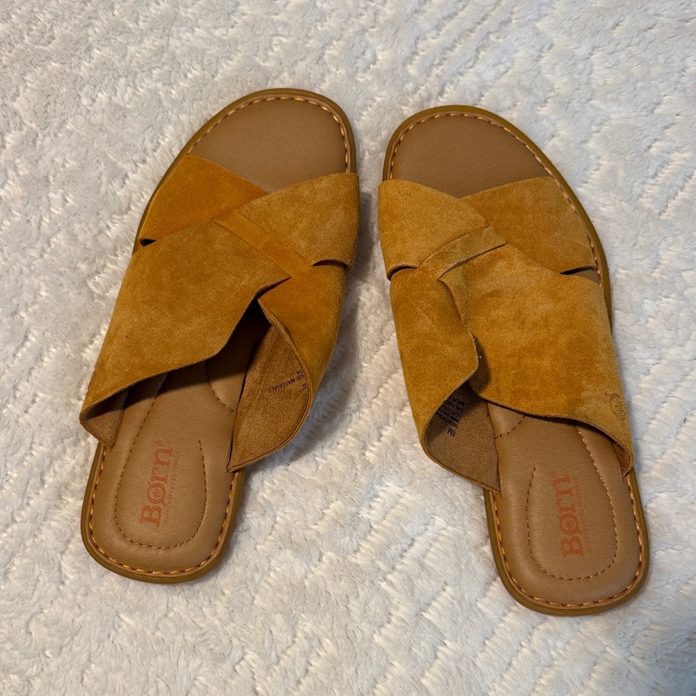 Born Women's Dark Yellow Suede Slide Sandals size 8